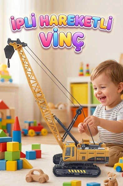 4 Buton Fonksiyonlu Sürtmeli Müzikli Sesli Işıklı İpli Hareketli Vinç Oyuncak İş Makinesi ürün görseli 1