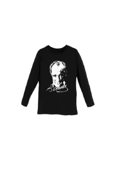 BUTİK AYVİTRİN Atatürk Baskı Uzun Kollu Siyah T-shirt ürün görseli 1