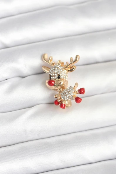 BUTİK AYVİTRİN Noel Geyiği Model Yılbaşı Temalı Broş ürün görseli 1
