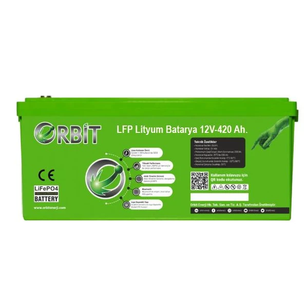 ORBİT 12V 420Ah LiFePO4 Lityum Akü ABS Kasa GU12420 Bluetooth Ekranlı 5.04 kWh Derin Döngü Enerji Bataryası ürün görseli 1