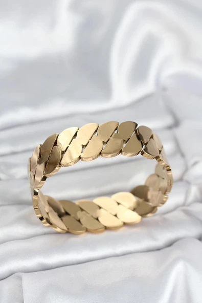 BUTİK AYVİTRİN 316L Çelik Gold Renk Ezme Zincir Model Kadın Kelepçe Bilek ürün görseli 1