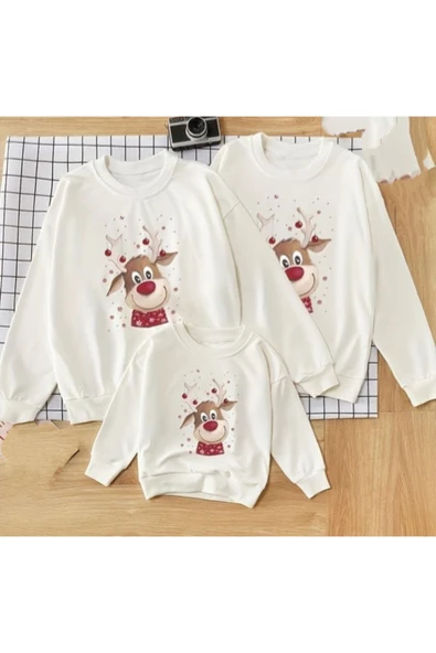 BUTİK AYVİTRİN Aile Yılbaşı Baskılı Sweatshirt 2 iplik Aile Kombini Oluşturma Tek Fiyatıdır ürün görseli 1