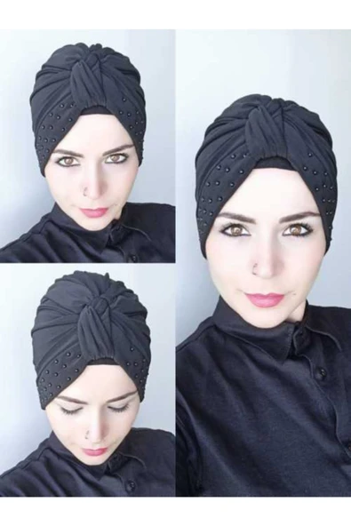 BUTİK AYVİTRİN Kadın Siyah Tesettür Inci Düğüm Bone ürün görseli 1