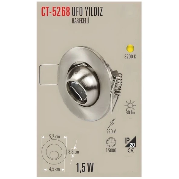 CATA Hareketli Ufo Yıldız 1.5w Saten Spot GÜNIŞIĞI 3200k 220v IP20 ürün görseli 1