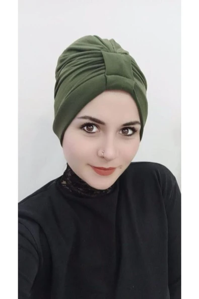 BUTİK AYVİTRİN Kadın Tesettür Çapraz Bone Haki - Resim 3