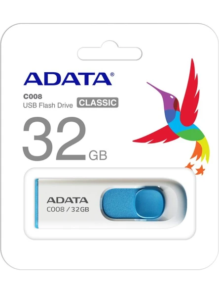 ADATA C008/32GB USB 2.0 CLASSIC WHITE+BLUE FLASH ürün görseli 1
