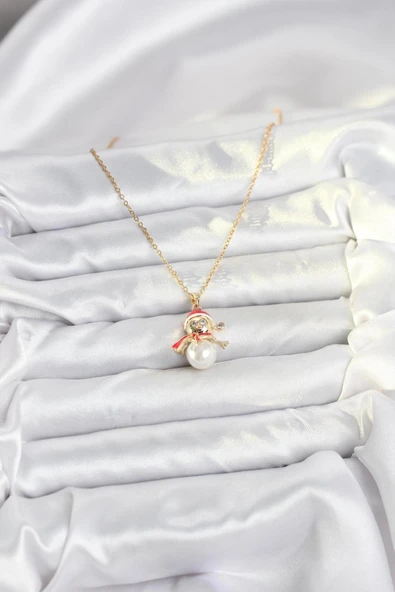 BUTİK AYVİTRİN 316L Çelik Zincir Gold Renk Kardan Adam Model Yılbaşı Temalı Kadın Kolye ürün görseli 1
