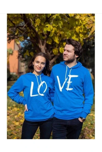 BUTİK AYVİTRİN Sevgili Kombini Çift Kapşonlu Sweatshirt Mavi ürün görseli 1