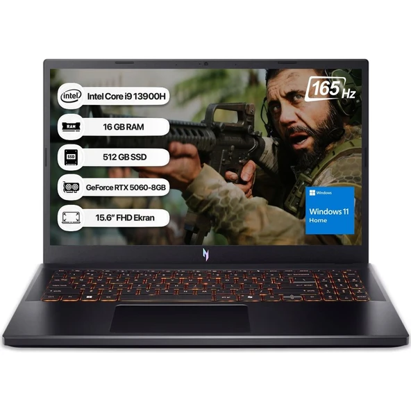 Nitro V15 NH.QZAEY.004 I9 13900H 16GB 512GB SSD RTX5060-8GB 165Hz 15,6" W11 Home Taşınabilir Bilgisayar ürün görseli 1