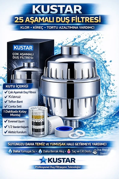 Krom Duş Filtresi  Kireç Önleyici & Klor Azaltıcı Arıtmalı Duş Başlığı Filtresi ürün görseli 1
