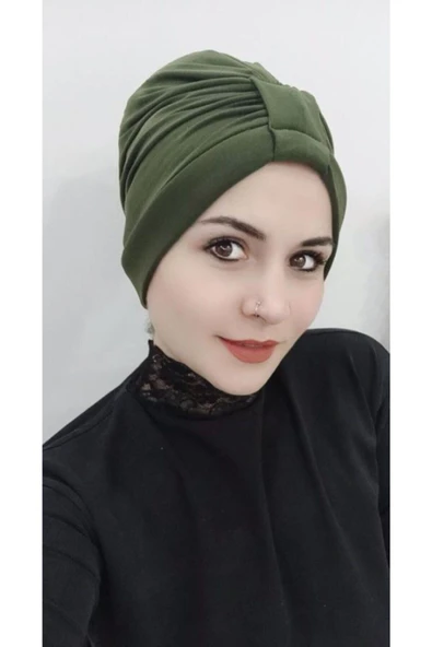BUTİK AYVİTRİN Kadın Tesettür Çapraz Bone Haki - Resim 5