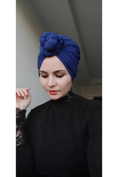 BUTİK AYVİTRİN Kadın Tesettür El Ile Dolama Bone Mavi ürün görseli 1