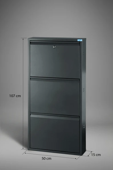Metal Ayakkabılık 3'lü Kilitli Model  Antrasit - Resim 7