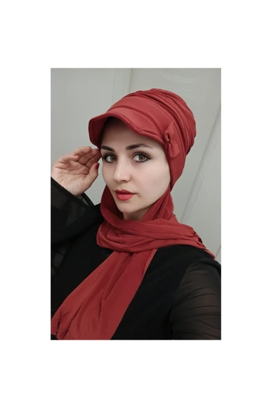 BUTİK AYVİTRİN Kadın Tesettür Fiyonk Detay Şapka Şal Bone Kiremit ürün görseli 1