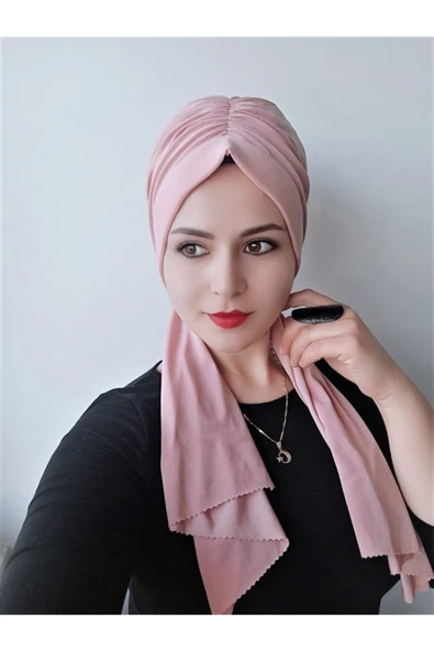 BUTİK AYVİTRİN Kadın Tesettür Modern Büzgülü Bone Gül Kurusu ürün görseli 1