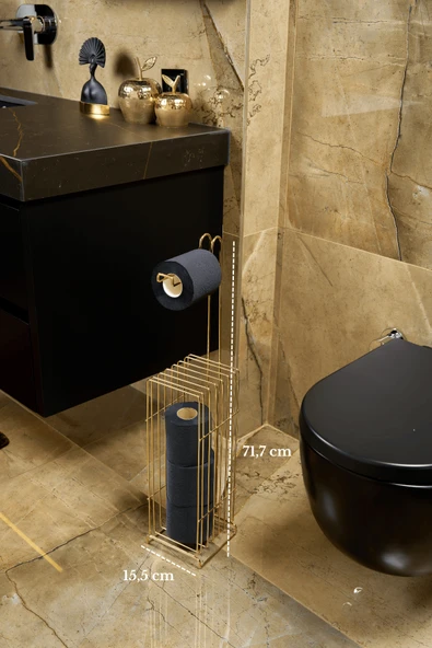 Parlak Altın Kare Köşeli Şık Tuvalet Kağıtlığı ve Yedekli Rulo Standı, Banyo Düzenleyici, Dispenser ürün görseli 1
