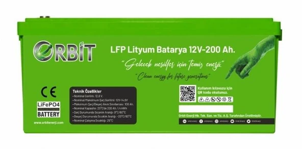 ORBİT 12V 200Ah LiFePO4 Lityum Akü ABS Kasa GU12200 Bluetooth Ekranlı 2.4 kWh Derin Döngü Enerji Bataryası ürün görseli 1