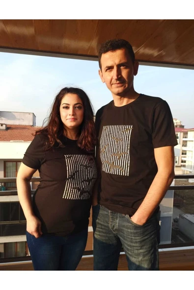 BUTİK AYVİTRİN Sevgili Kombini Çift Unicex T-shirt Kuş Kabartmalı Desensiyah ürün görseli 1
