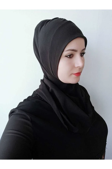 BUTİK AYVİTRİN Kadın Tesettür Boyunluklu Bone Siyah ürün görseli 1