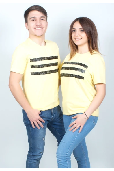 BUTİK AYVİTRİN Sevgili Çift Kombini Unicex Tişört Sarı ürün görseli 1
