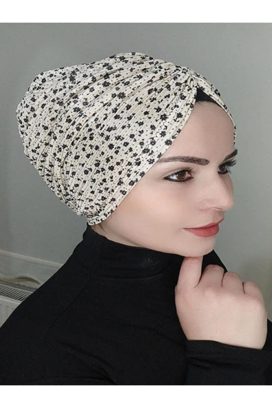 BUTİK AYVİTRİN Kadın Trend Büzgülü Bone Krem ürün görseli 1