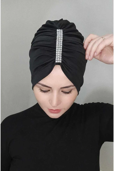 BUTİK AYVİTRİN Kadın Trend Bone Büzgülü Taş Detay Siyah ürün görseli 1