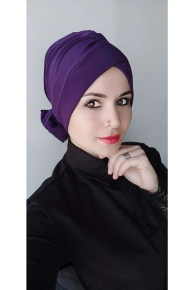 BUTİK AYVİTRİN Kadın Mor Fiyonklu Çift Taraflı Bone ürün görseli 1