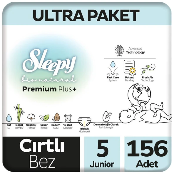 Sleepy 5 Beden Bio Natural Bebek Bezi Ultra Paket 78x2 156 Adet ürün görseli 1