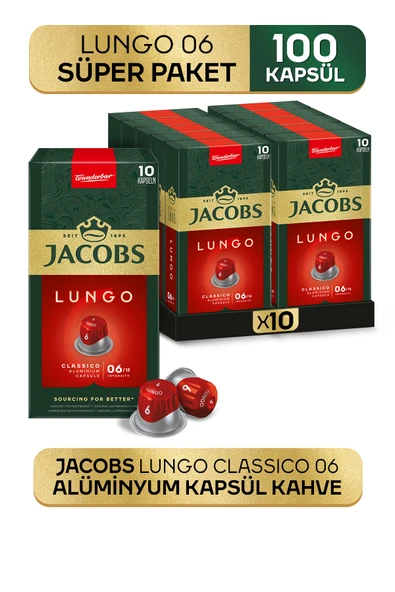 Jacobs Lungo 6 Classic Nespresso Uyumlu Alüminyum Kapsül Kahve 10 Adet X 10 Paket ürün görseli 1