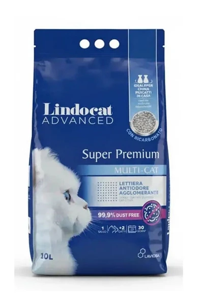 Lindocat Süper Premium Multicat Biokarbanatlı Koku Önleyici ve Extra Güçlü Topaklanan Kedi Kumu 10L ürün görseli 1