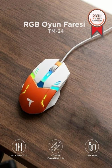 Oyuncu Mouse Rgb Aydınlatma Kablolu Gaming Mouse TM24 Beyaz ürün görseli 1