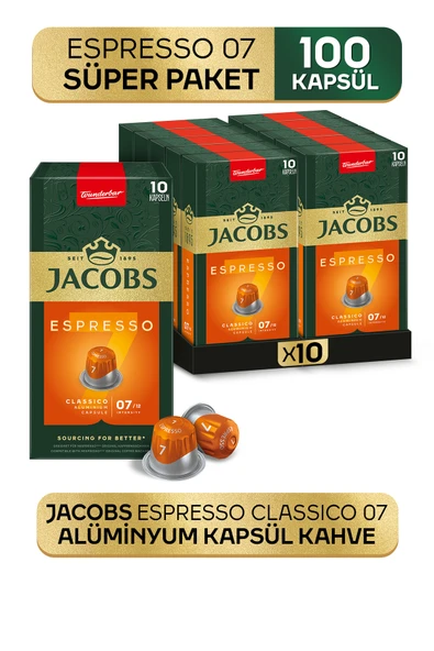 Jacobs Espresso 7 Classico Nespresso Uyumlu Alüminyum Kapsül Kahve 10 Adet X 10 Paket ürün görseli 1