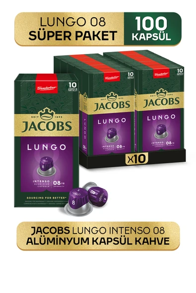 Jacobs Lungo 8 Intenso Nespresso Uyumlu Alüminyum Kapsül Kahve 10 Adet X 10 Paket ürün görseli 1