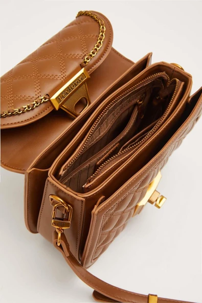 Levidor Premium Camel Kadın Omuz Çantası 930609 - Resim 4