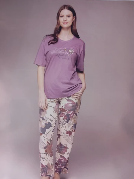 Kadın Büyük Beden Kısa Kollu Pijama Takımı 2461 ürün görseli 1