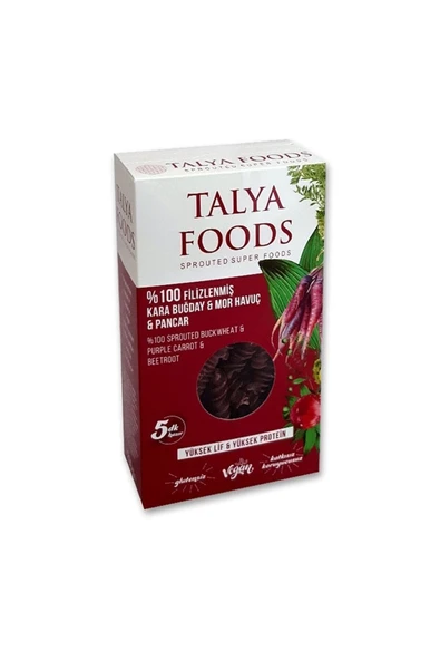 TALYA FOODS Filizlenmiş Karabuğday Mor Havuç & Pancar Makarna 200gr Glutensiz Vegan ürün görseli 1
