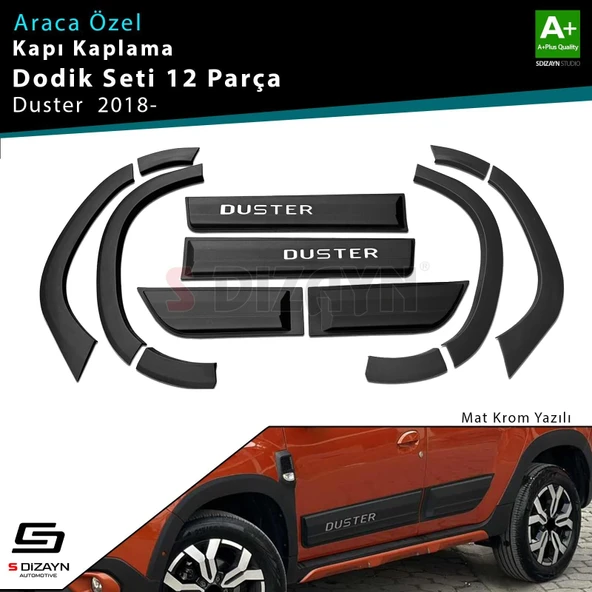 Dacia Duster 2 Kapı Koruma ve Çamurluk Kaplaması Dodik Seti Mat Krom Yazılı 12 Prç 2018-2023 Arası ürün görseli 1