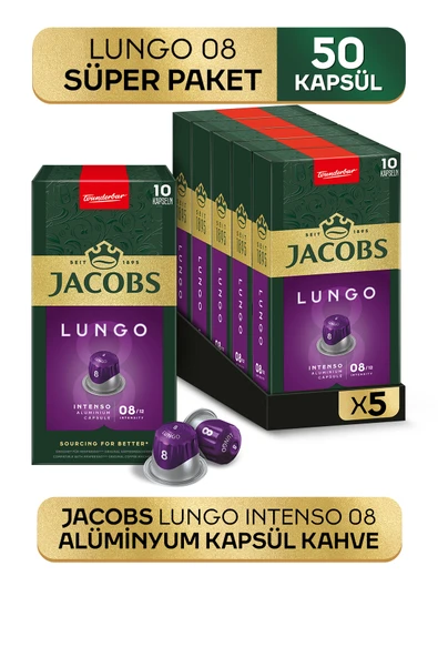 Jacobs Lungo 8 Intenso Nespresso Uyumlu Alüminyum Kapsül Kahve 10 Adet X 5 Paket ürün görseli 1