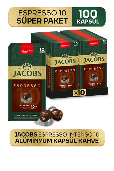 Jacobs Espresso 10 Intenso Nespresso Uyumlu Alüminyum Kapsül Kahve 10 Adet X 10 Paket ürün görseli 1