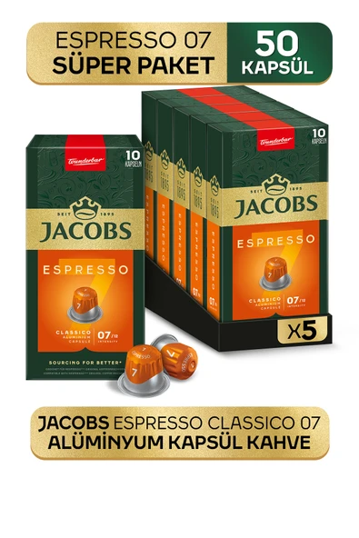 Jacobs Espresso 7 Classico Nespresso Uyumlu Alüminyum Kapsül Kahve 10 Adet X 5 Paket ürün görseli 1