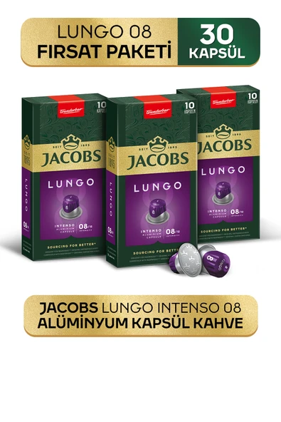 Jacobs Lungo 8 Intenso Nespresso Uyumlu Alüminyum Kapsül Kahve 10 Adet X 3 Paket ürün görseli 1