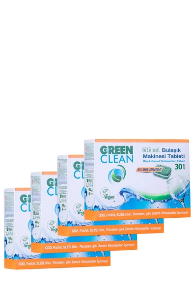 Green Clean Bitkisel Bulaşık Makinesi Tableti 30 Adet X 4 Adet ürün görseli 1