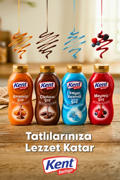 KentBoringer Topping Sos 4'lü Avantajlı Elips Set(Karamelli-Çikolatalı-İtalyanKarameli-Meyveli) ürün görseli 1