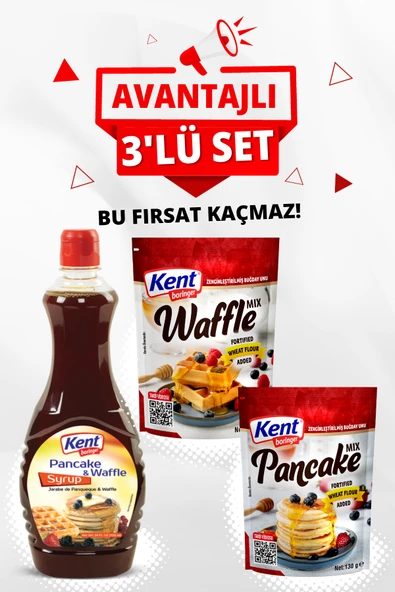 Pankek/Waffle Avantajlı 3'lü Seti (Pankek Akçaağaç 355ml-Waffle Mix-Pankek Mix) ürün görseli 1
