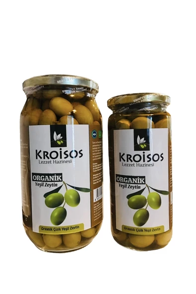 Kroisos Organik Çizik Yeşil Zeytin 300 Gr Ve 600 Gr ürün görseli 1