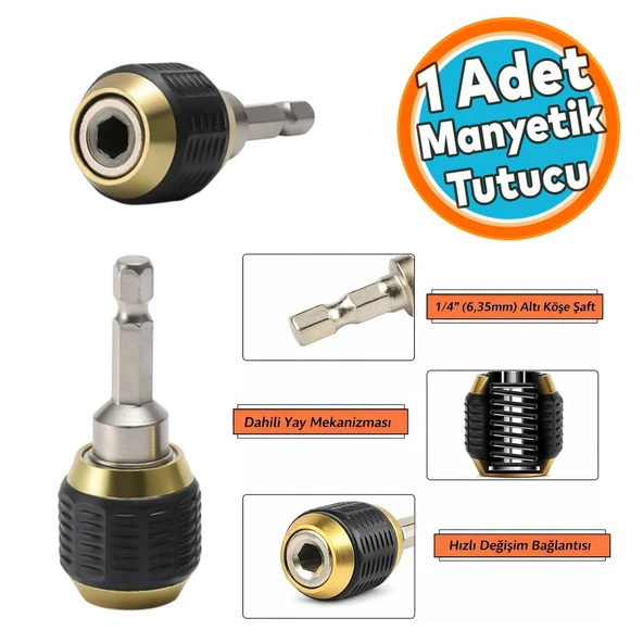 (1 Adet) Manyetik Mıknatıslı Speed Bits Uç Tutucu 1/4" Matkap Uyumlu Pratik Sök Tak Hızlı Bilyalı Emniyetli ürün görseli 1