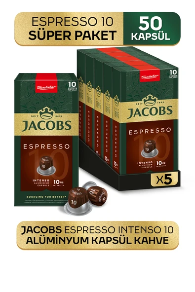 Jacobs Espresso 10 Intenso Nespresso Uyumlu Alüminyum Kapsül Kahve 10 Adet X 5 Paket ürün görseli 1