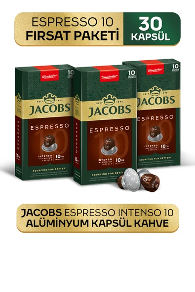 Jacobs Espresso 10 Intenso Nespresso Uyumlu Alüminyum Kapsül Kahve 10 Adet X 3 Paket ürün görseli 1