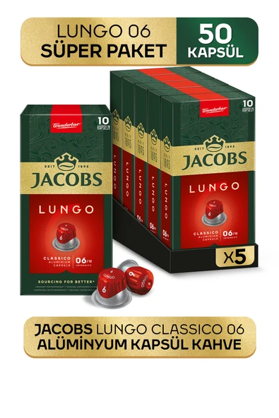 Jacobs Lungo 6 Classic Nespresso Uyumlu Alüminyum Kapsül Kahve 10 Adet X 5 Paket ürün görseli 1