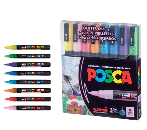 Uni-Ball Markör Boyama Kalemi Posca Su Bazlı Poster 0.9-1.3 Mm Simli 8 Renk Set pc-3ml/8c gc ürün görseli 1